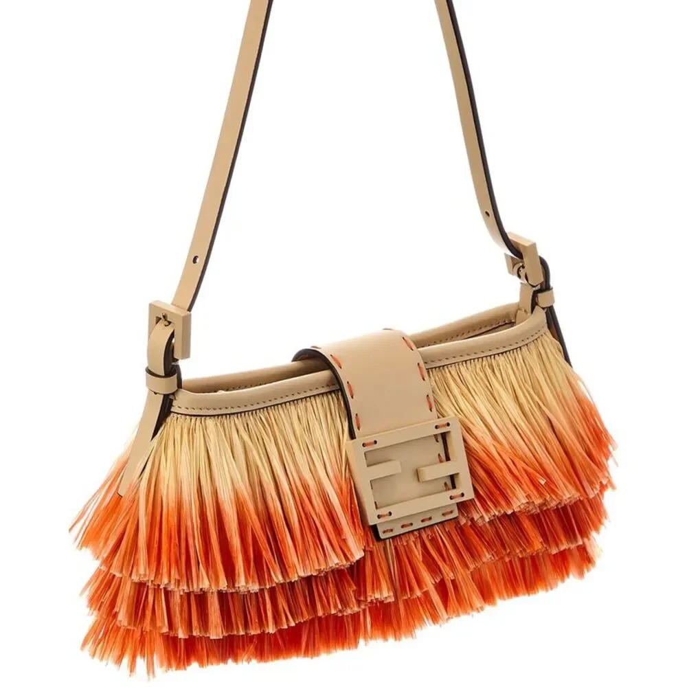 Fendi Baby Raffia Shoulder Bag, Orange